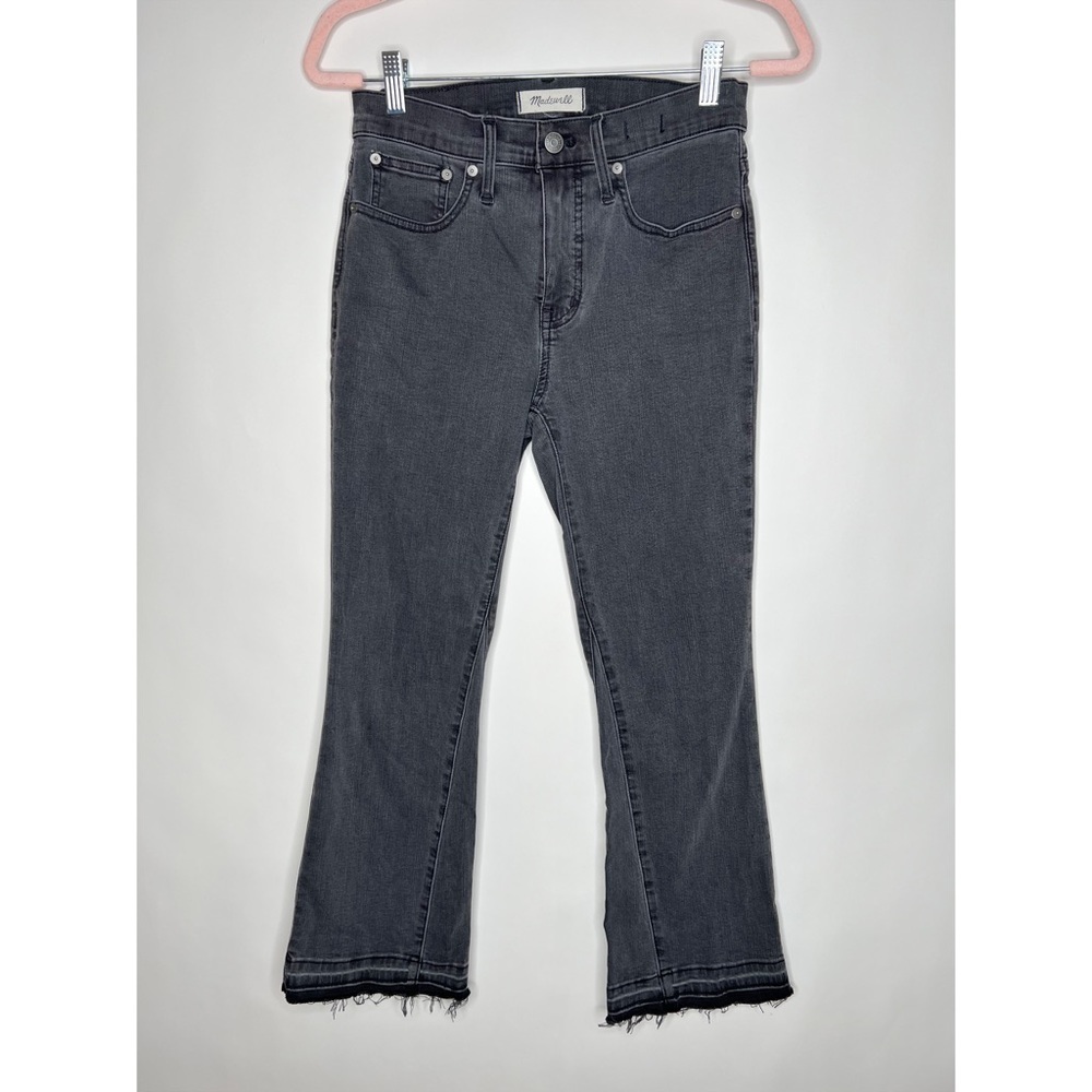 Madewell Cali Demi Boot Jeans Charcoal Gray High Rise Frayed Hem Tobin Size 26
